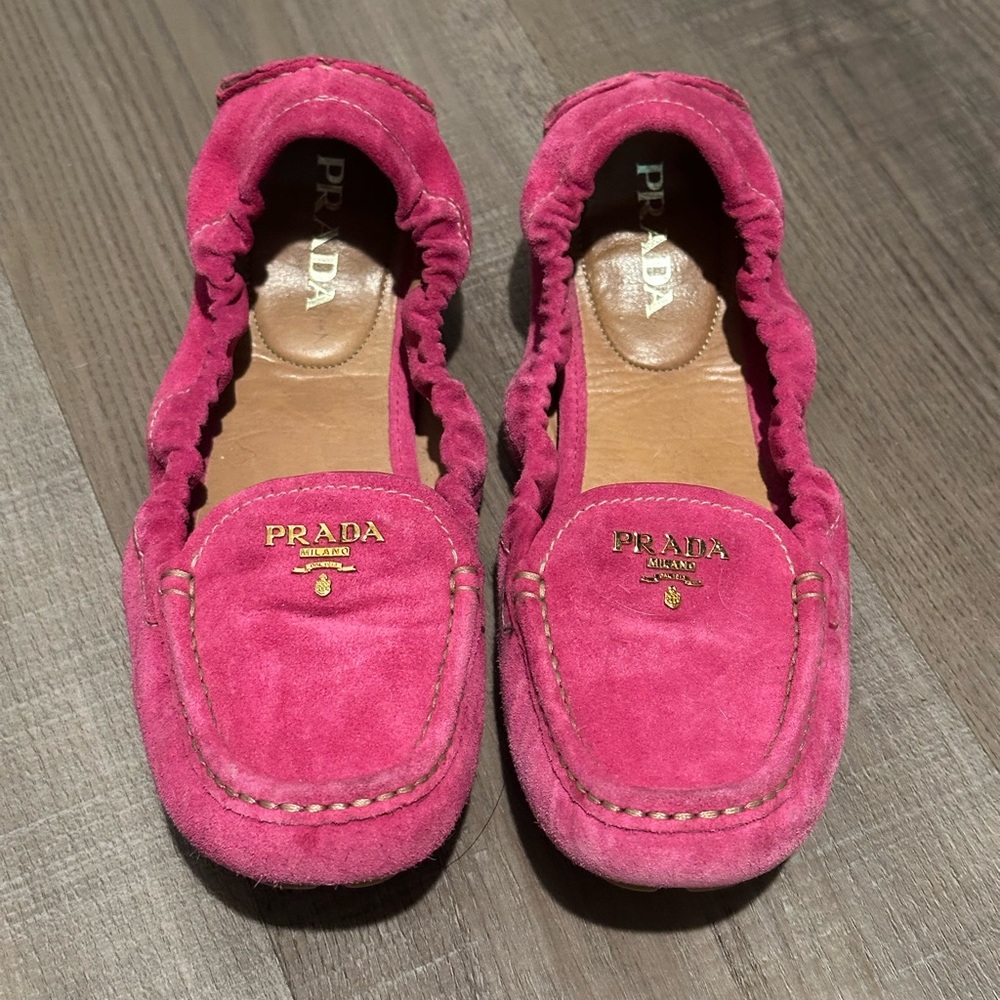 Prada Women’s Pink Suede Moccasin Loafers